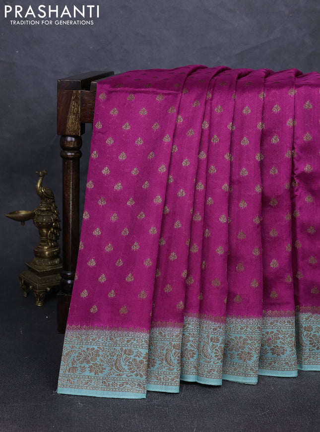 Banarasi semi tussar saree magenta pink with allover thread & zari woven buttas and woven border
