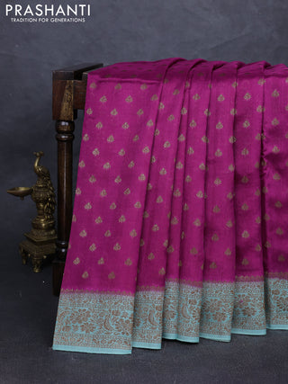 Banarasi semi tussar saree magenta pink with allover thread & zari woven buttas and woven border