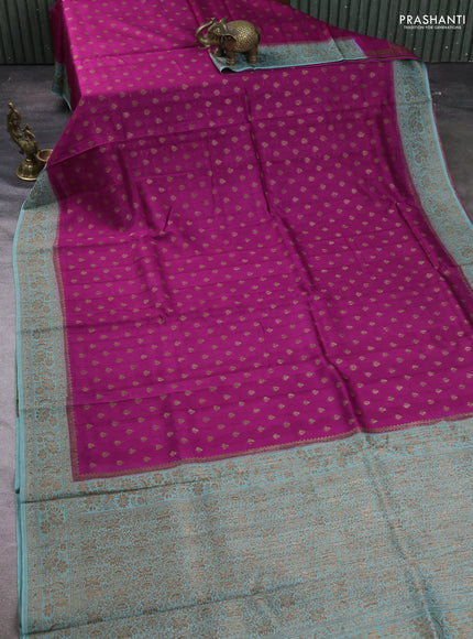 Banarasi semi tussar saree magenta pink with allover thread & zari woven buttas and woven border