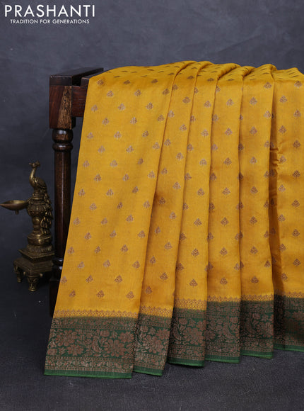 Banarasi semi tussar saree mustard yellow with allover thread & zari woven buttas and woven border