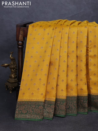 Banarasi semi tussar saree mustard yellow with allover thread & zari woven buttas and woven border