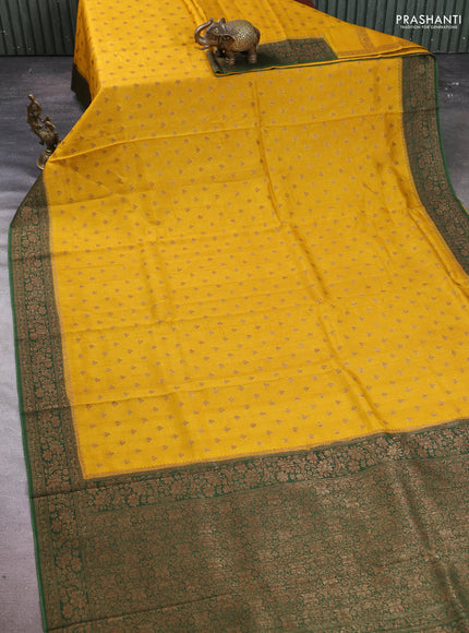 Banarasi semi tussar saree mustard yellow with allover thread & zari woven buttas and woven border