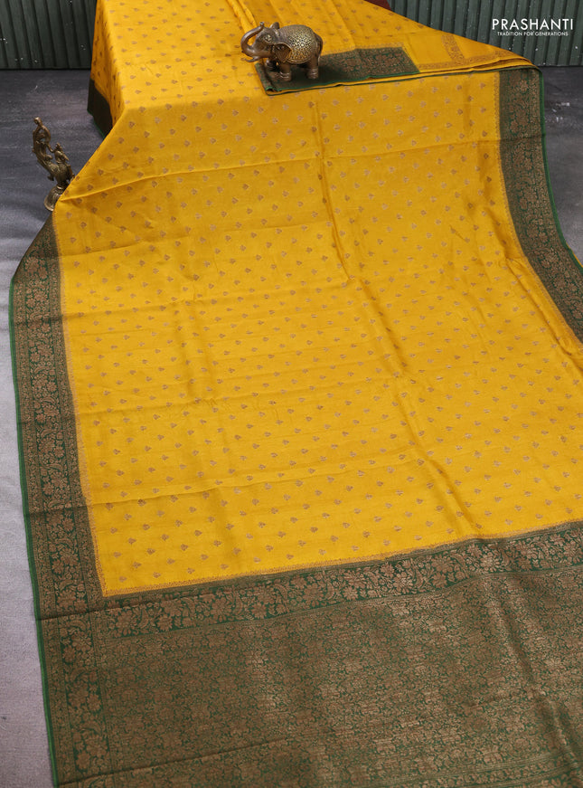 Banarasi semi tussar saree mustard yellow with allover thread & zari woven buttas and woven border