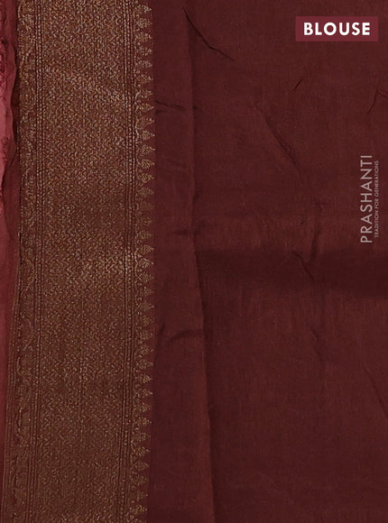 Banarasi semi tussar saree peach shade and brown with thread & zari woven buttas and woven border