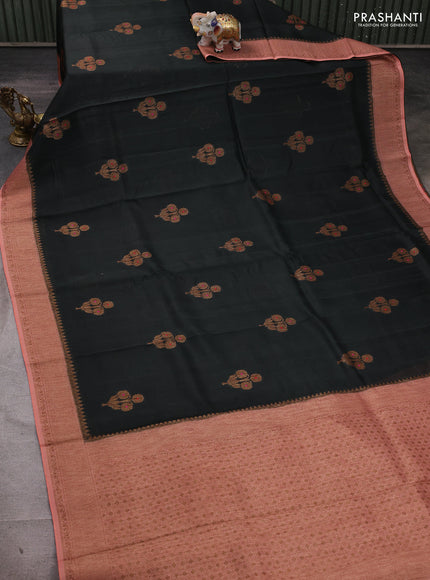 Banarasi semi tussar saree bottle green and peach shade with thread & zari woven buttas and woven border
