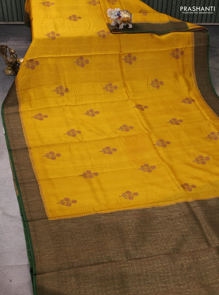 Banarasi semi tussar saree mustard yellow and green with thread & zari woven buttas and woven border
