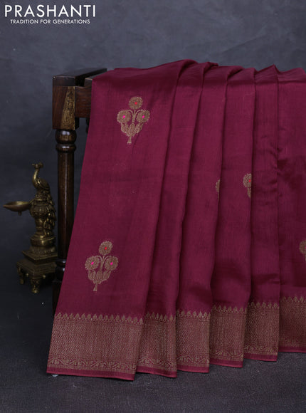 Banarasi semi tussar saree wine shade with thread & zari woven buttas and woven border