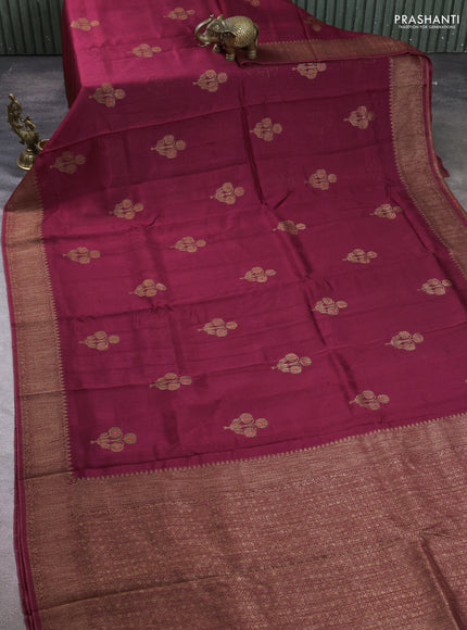 Banarasi semi tussar saree wine shade with thread & zari woven buttas and woven border