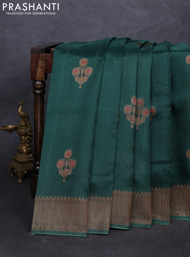 Banarasi semi tussar saree green with thread & zari woven buttas and woven border