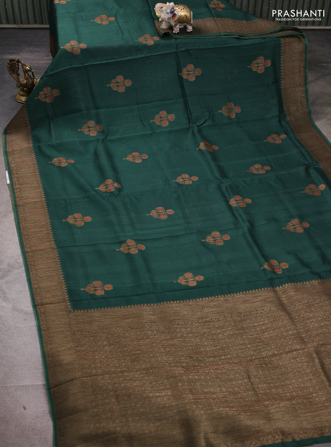 Banarasi semi tussar saree green with thread & zari woven buttas and woven border