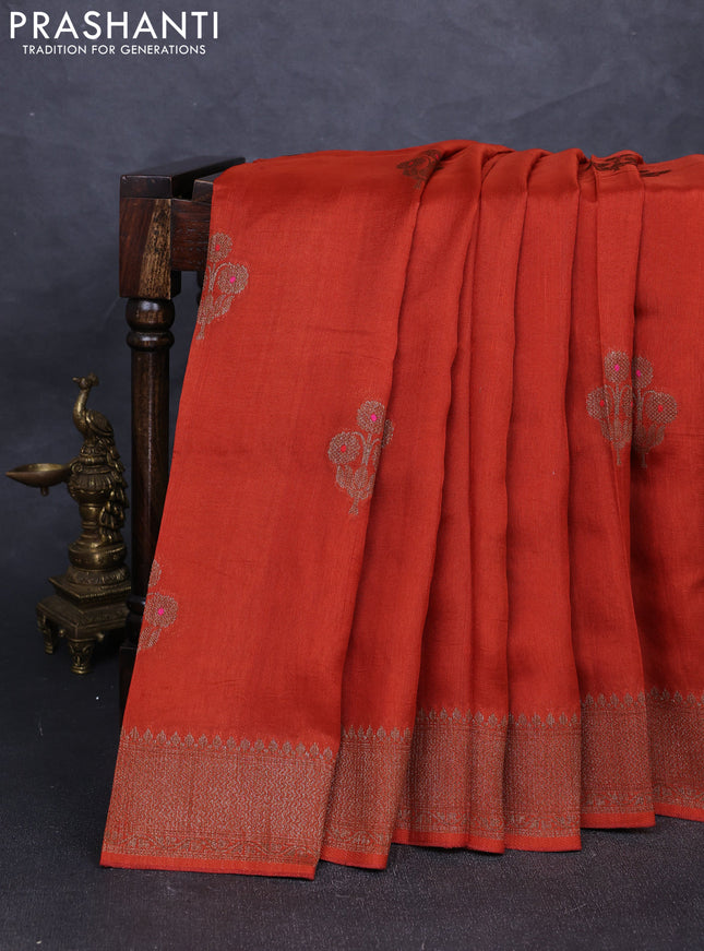 Banarasi semi tussar saree orange with thread & zari woven buttas and woven border