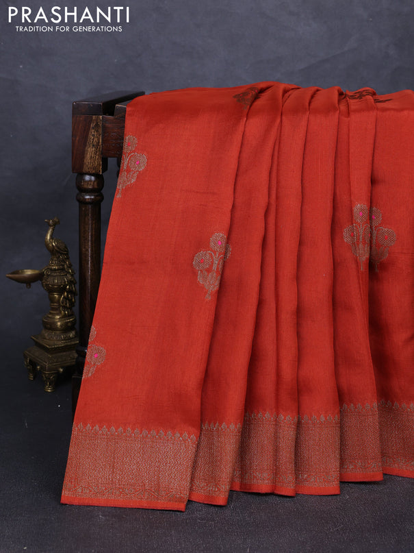Banarasi semi tussar saree orange with thread & zari woven buttas and woven border