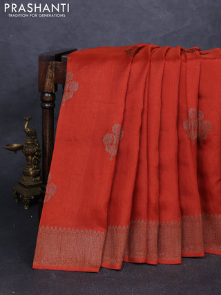 Banarasi semi tussar saree orange with thread & zari woven buttas and woven border