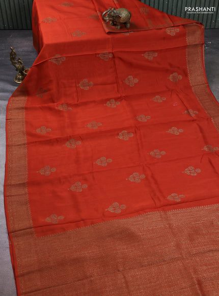 Banarasi semi tussar saree orange with thread & zari woven buttas and woven border