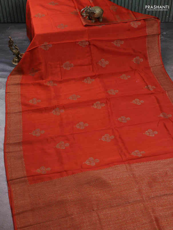 Banarasi semi tussar saree orange with thread & zari woven buttas and woven border