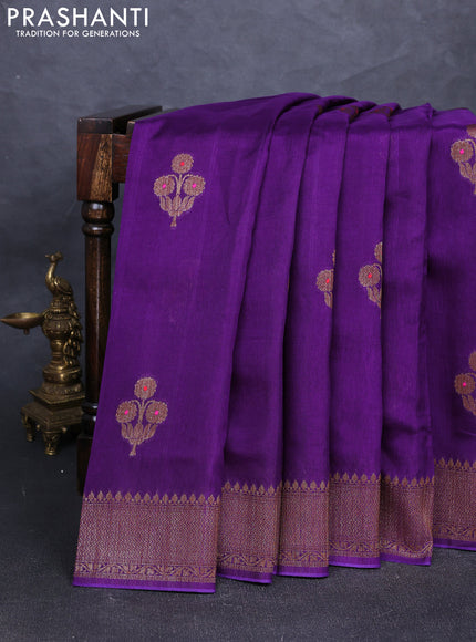 Banarasi semi tussar saree violet with thread & zari woven buttas and woven border