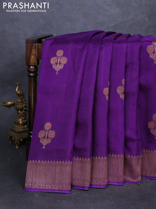 Banarasi semi tussar saree violet with thread & zari woven buttas and woven border