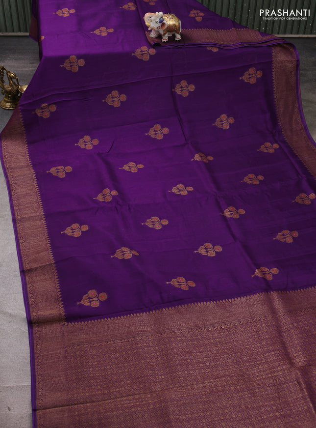 Banarasi semi tussar saree violet with thread & zari woven buttas and woven border