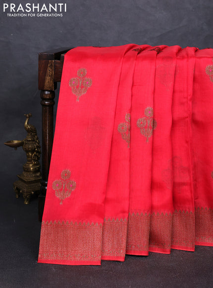 Banarasi semi tussar saree peach red with thread & zari woven buttas and woven border