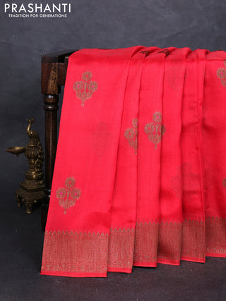 Banarasi semi tussar saree peach red with thread & zari woven buttas and woven border