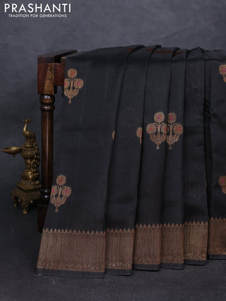 Banarasi semi tussar saree black with thread & zari woven buttas and woven border