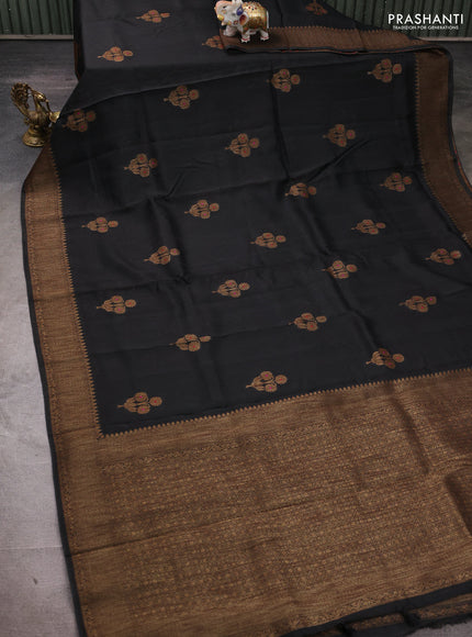 Banarasi semi tussar saree black with thread & zari woven buttas and woven border