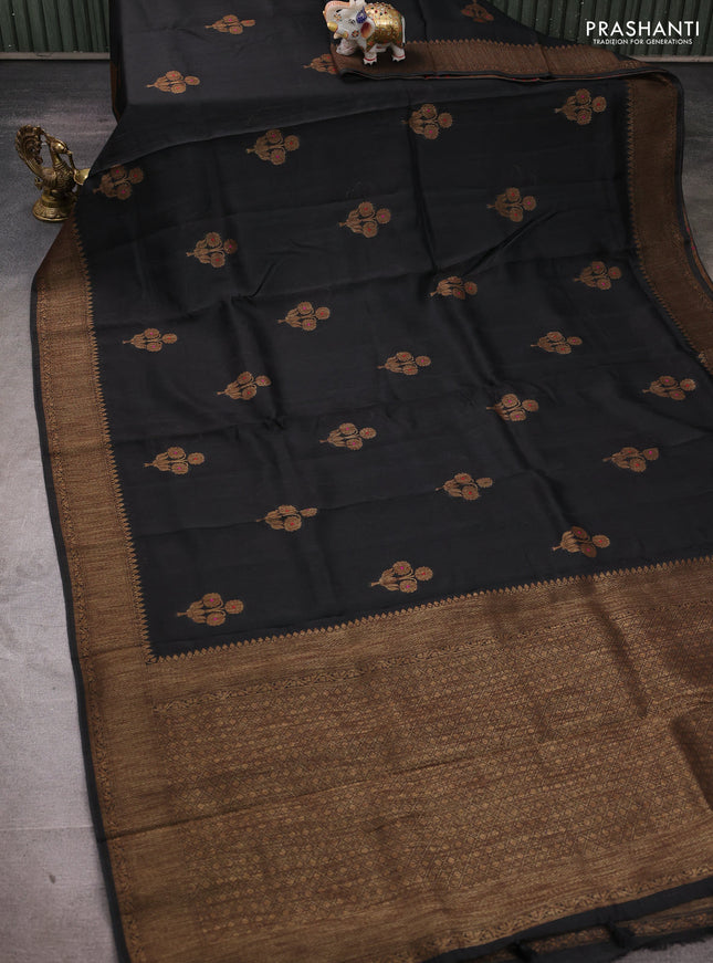 Banarasi semi tussar saree black with thread & zari woven buttas and woven border
