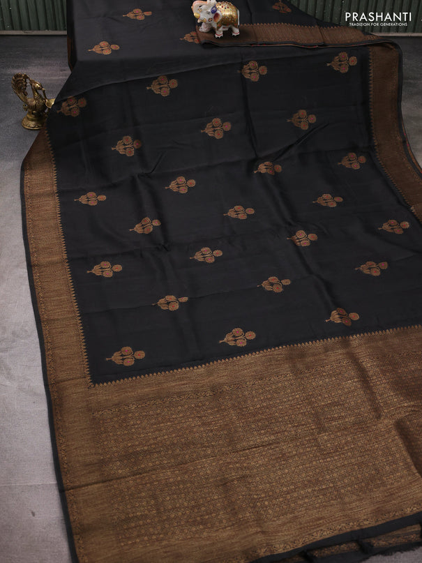 Banarasi semi tussar saree black with thread & zari woven buttas and woven border