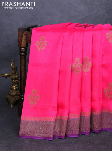 Banarasi semi tussar saree candy pink with thread & zari woven buttas and woven border