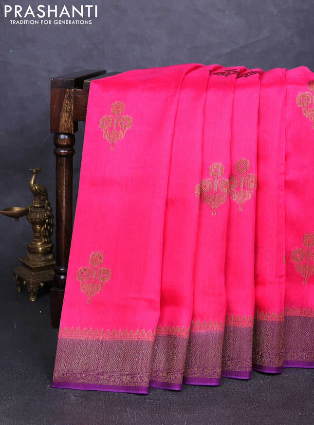 Banarasi semi tussar saree candy pink with thread & zari woven buttas and woven border