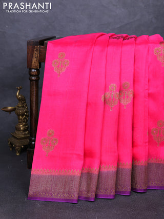 Banarasi semi tussar saree candy pink with thread & zari woven buttas and woven border