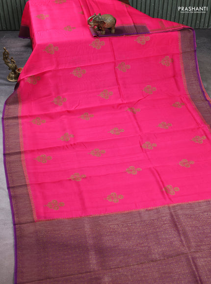 Banarasi semi tussar saree candy pink with thread & zari woven buttas and woven border