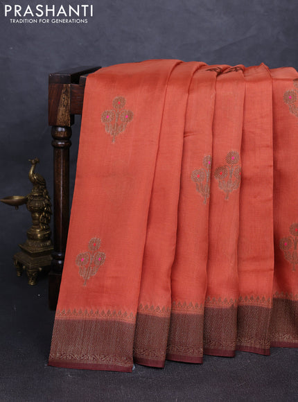 Banarasi semi tussar saree rust shade and brown with thread & zari woven buttas and woven border