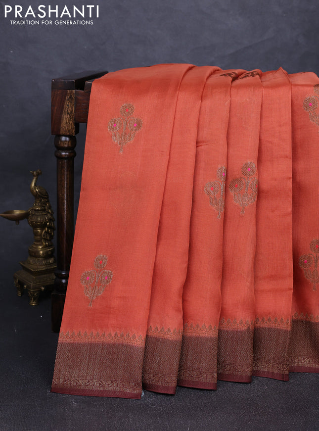 Banarasi semi tussar saree rust shade and brown with thread & zari woven buttas and woven border