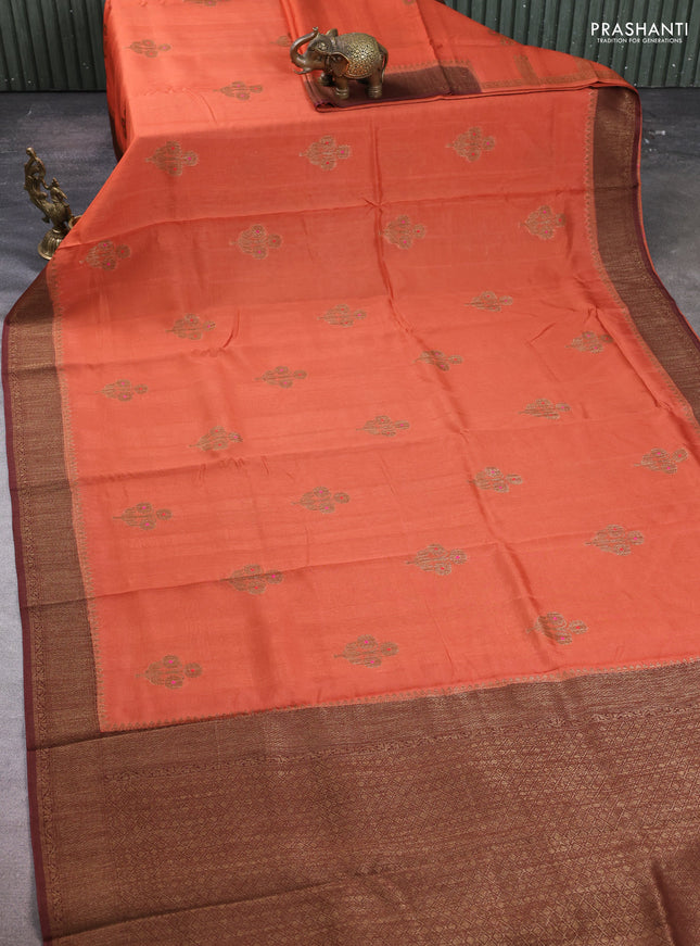 Banarasi semi tussar saree rust shade and brown with thread & zari woven buttas and woven border