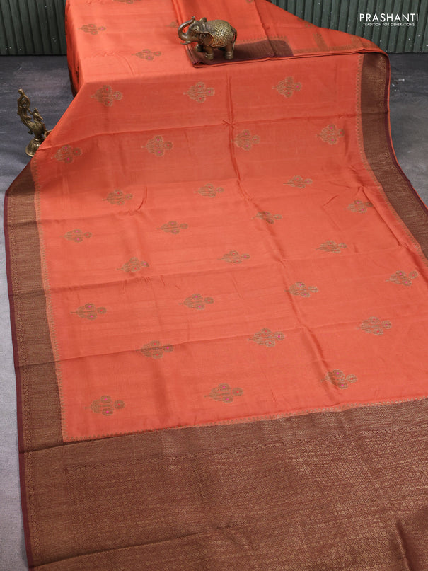 Banarasi semi tussar saree rust shade and brown with thread & zari woven buttas and woven border