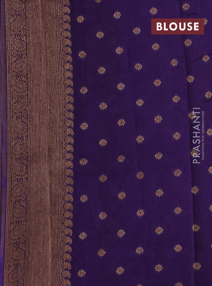 Banarasi semi tussar saree yellow and violet with thread & zari woven buttas and woven border