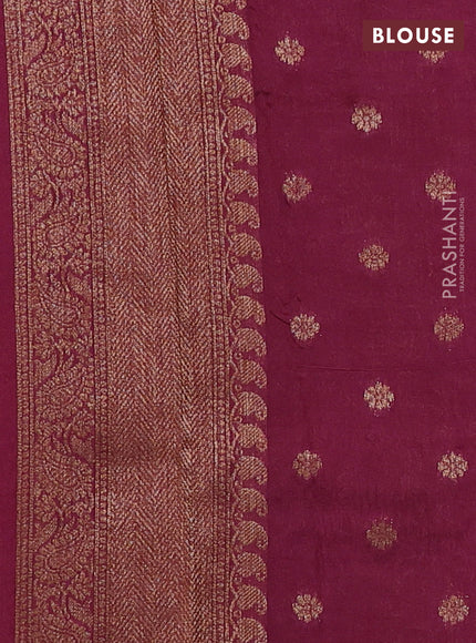 Banarasi semi tussar saree pista green and wine shade with thread & zari woven buttas and woven border