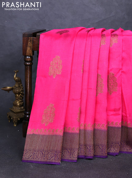 Banarasi semi tussar saree candy pink and violet with thread & zari woven buttas and woven border