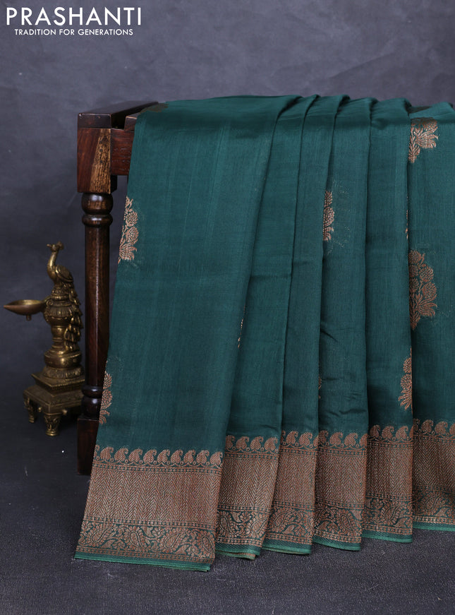 Banarasi semi tussar saree green with thread & zari woven buttas and woven border