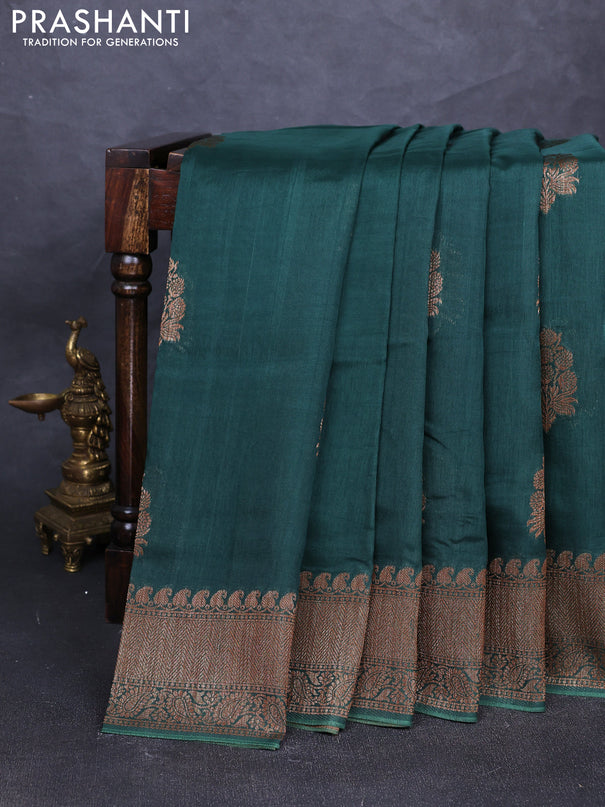 Banarasi semi tussar saree green with thread & zari woven buttas and woven border