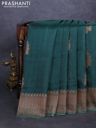 Banarasi semi tussar saree green with thread & zari woven buttas and woven border