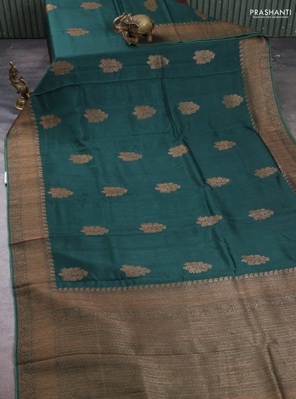 Banarasi semi tussar saree green with thread & zari woven buttas and woven border