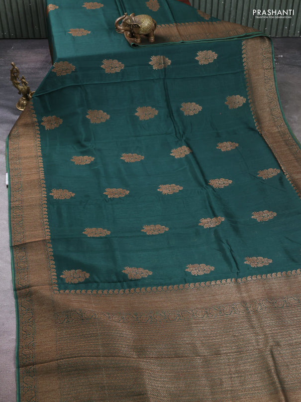 Banarasi semi tussar saree green with thread & zari woven buttas and woven border