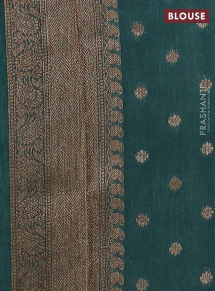 Banarasi semi tussar saree green with thread & zari woven buttas and woven border