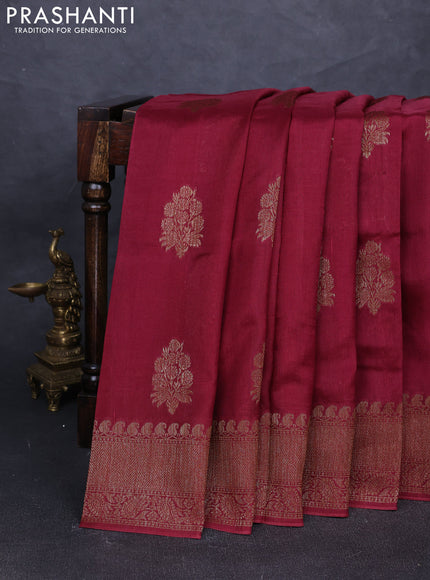Banarasi semi tussar saree wine shade with thread & zari woven buttas and woven border