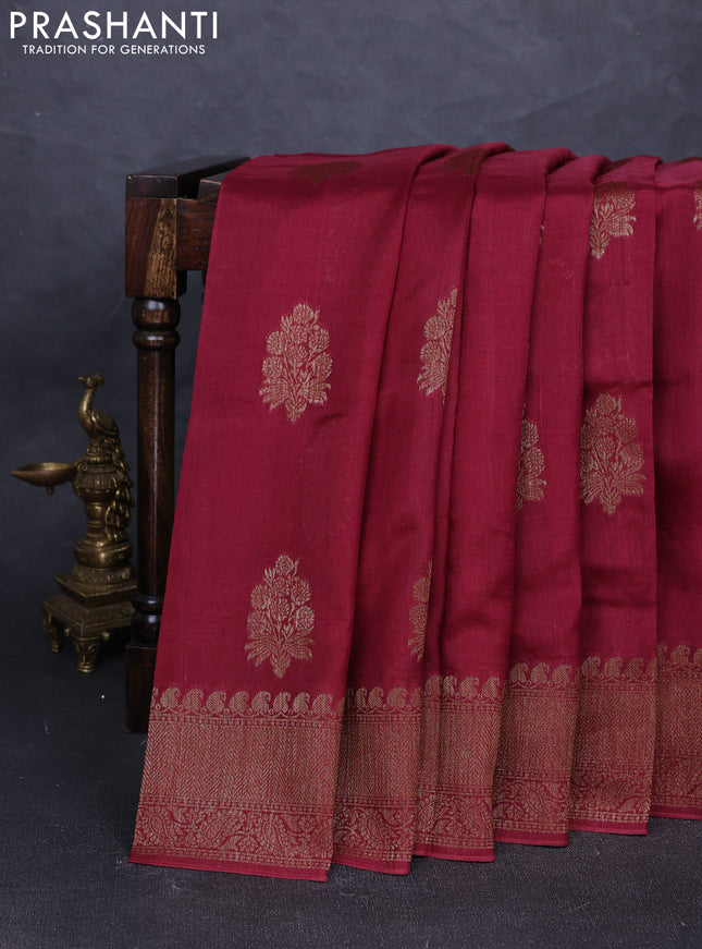 Banarasi semi tussar saree wine shade with thread & zari woven buttas and woven border