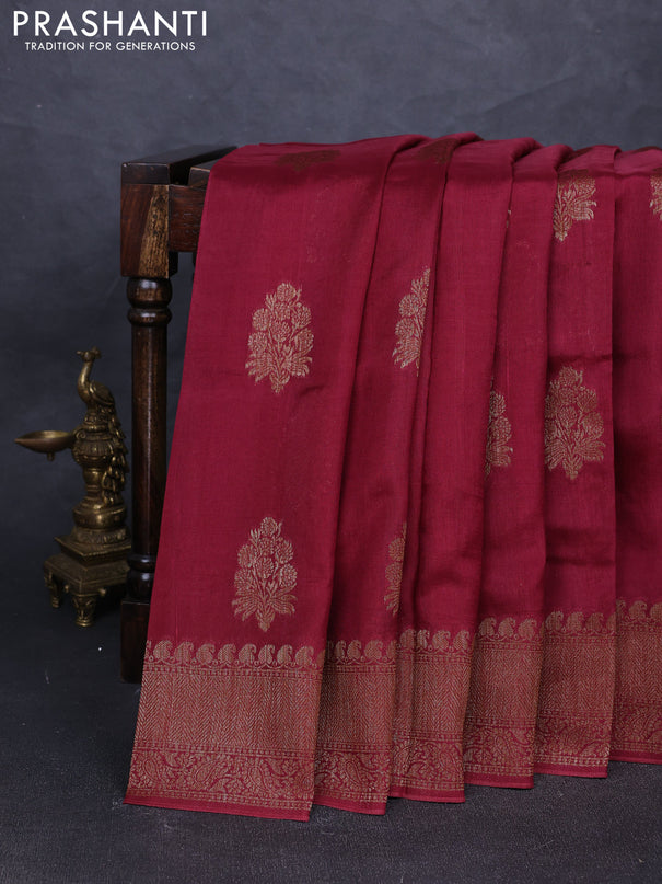 Banarasi semi tussar saree wine shade with thread & zari woven buttas and woven border