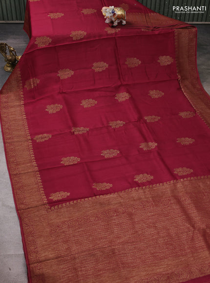 Banarasi semi tussar saree wine shade with thread & zari woven buttas and woven border