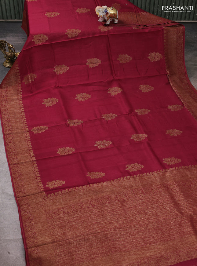 Banarasi semi tussar saree wine shade with thread & zari woven buttas and woven border